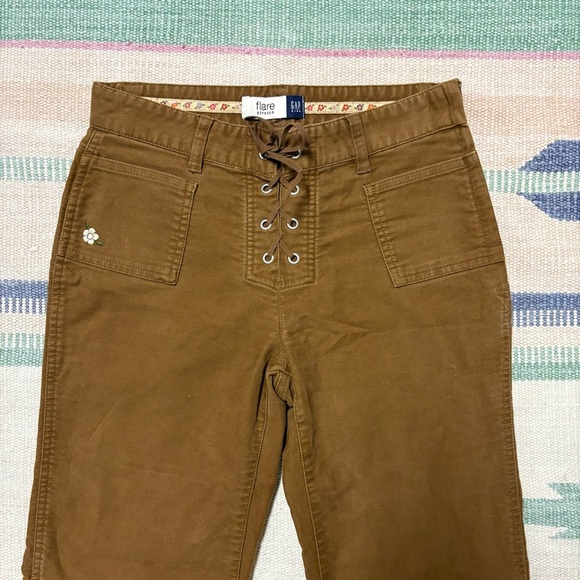 Vintage Gap Girls 14 Embroidered Stretch Flare Jeans Flower Lace Up Fly - Picture 2 of 10